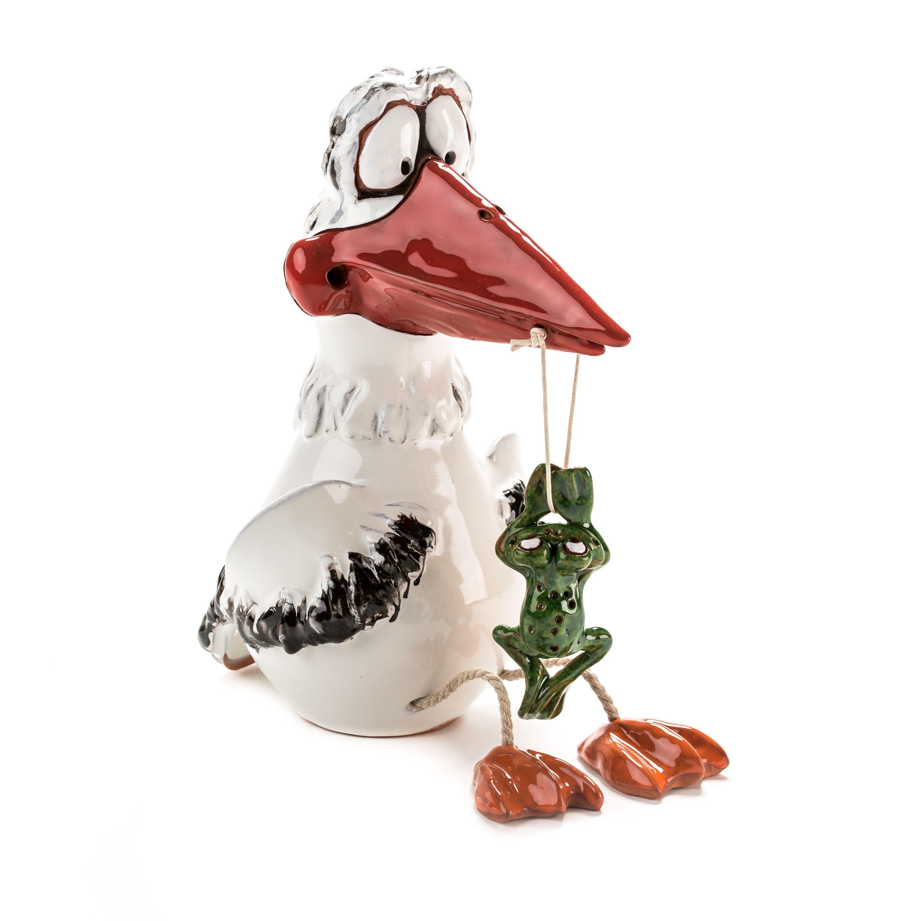 Gartenstecker Storch mit Frosch