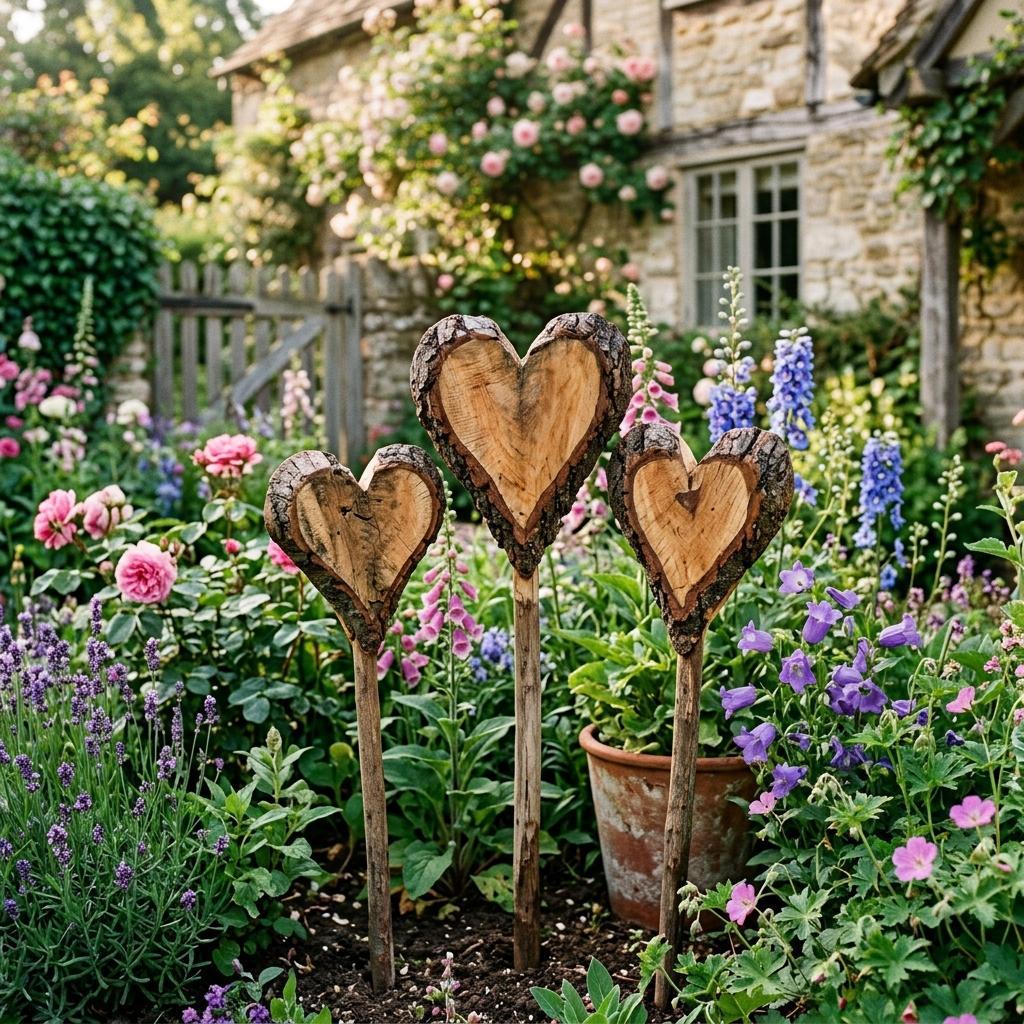 Holz-Herzen mit Rinde Gartenstecker
