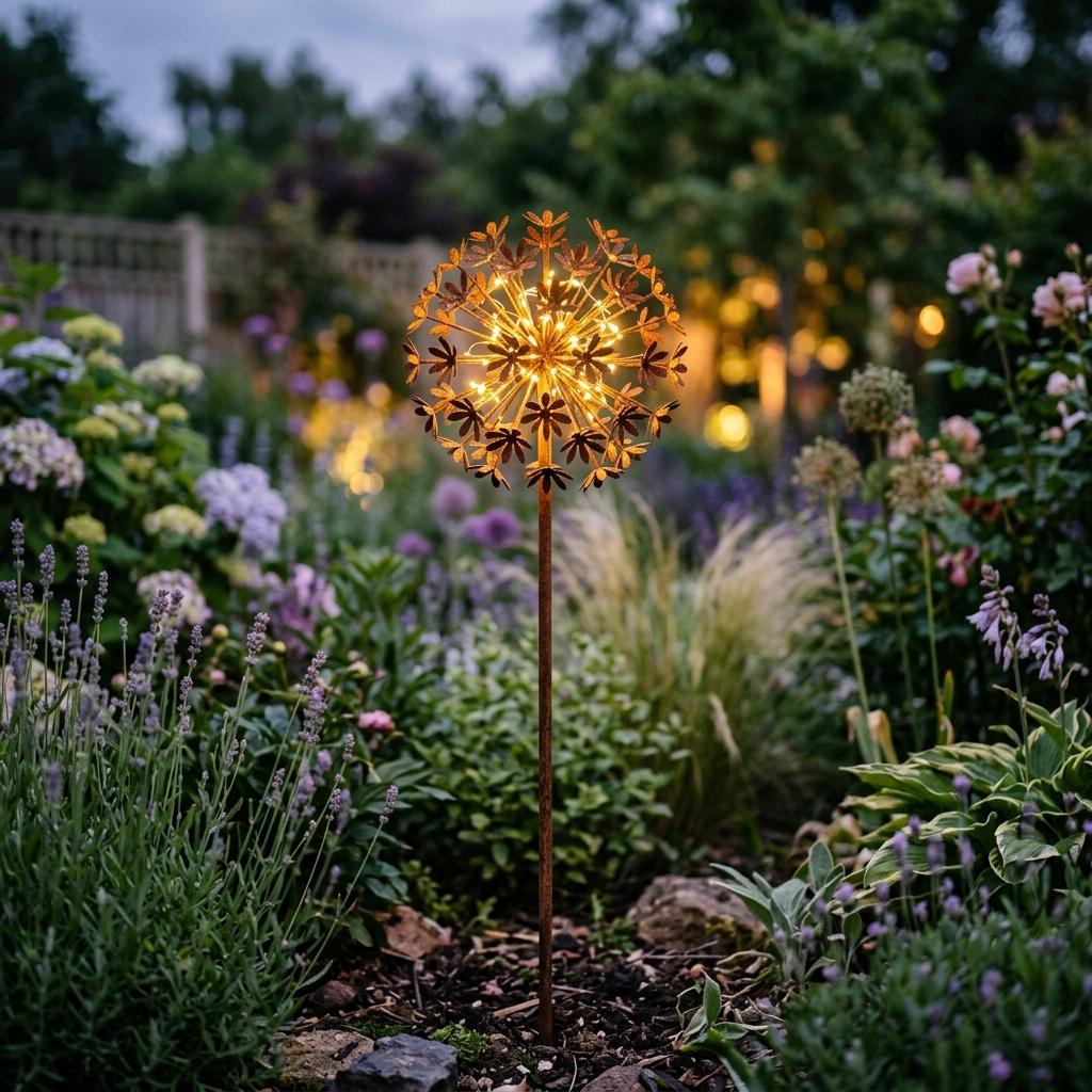 Metall-Gartenstecker Solar Pusteblume Allium