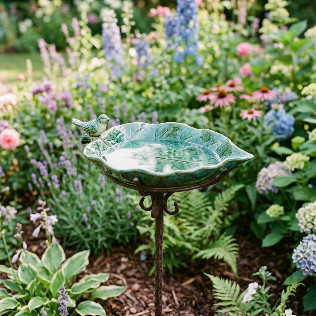 Blatt Vogeltränke Keramik Gartenstecker