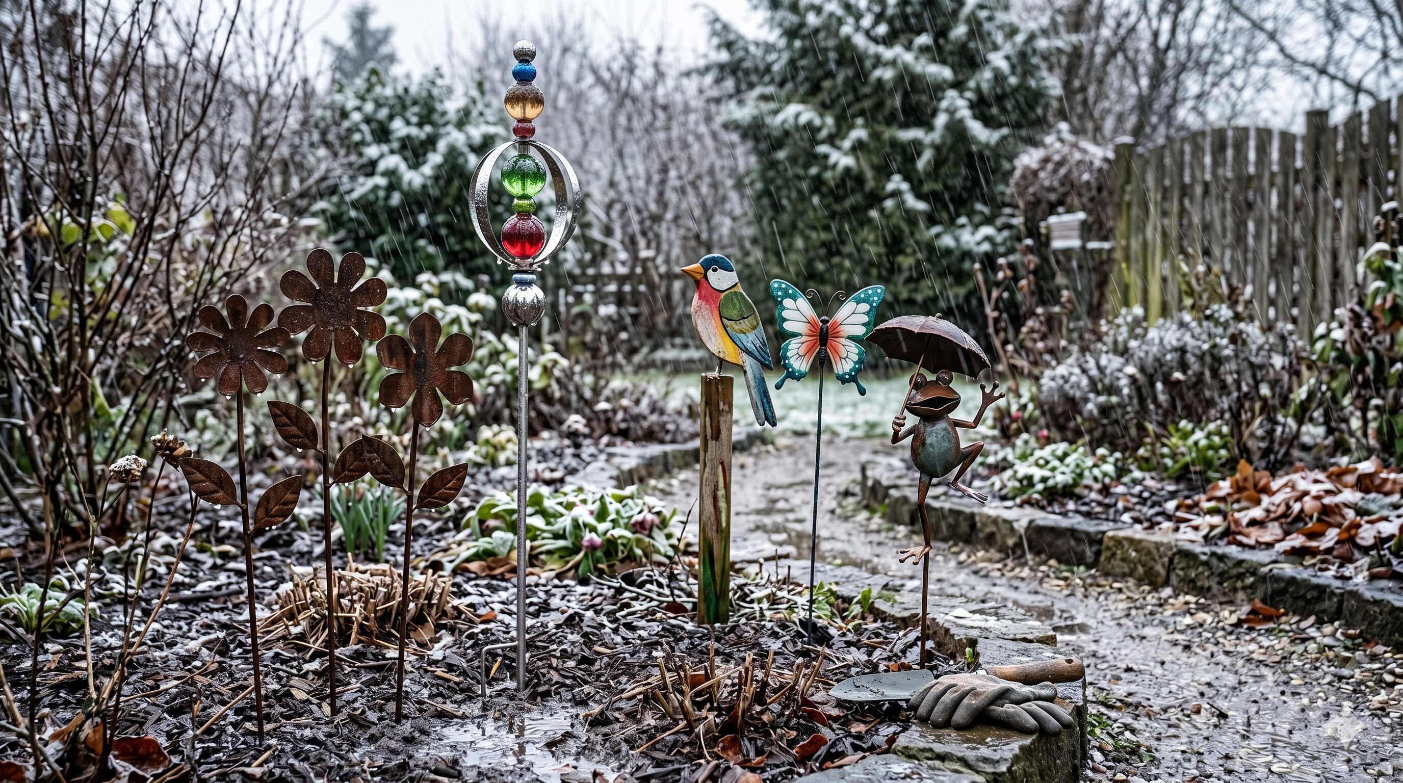 Verschneiter Garten im Winter